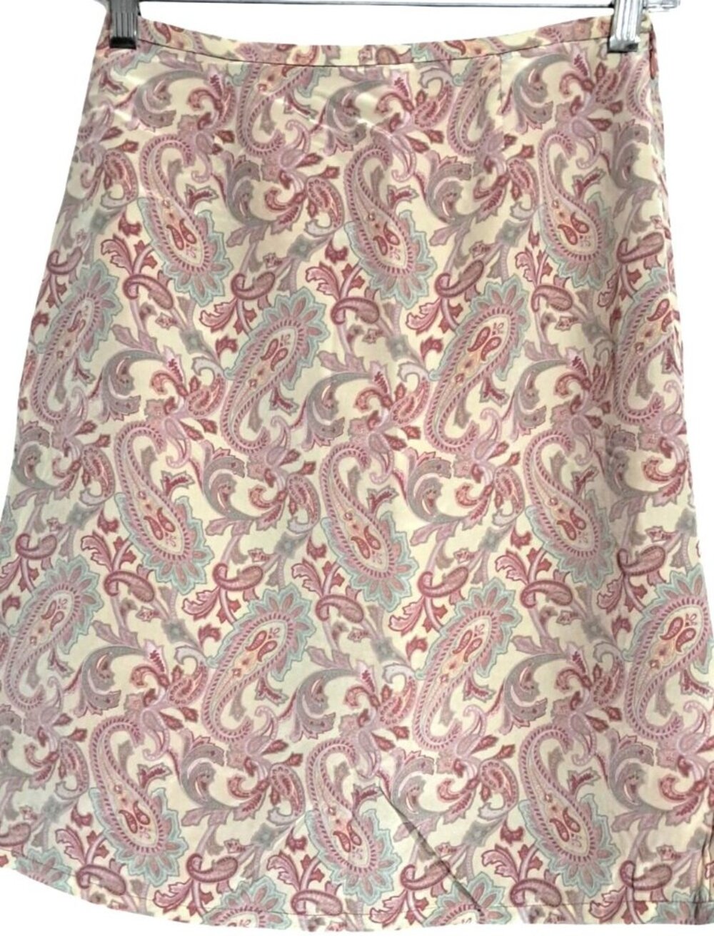 Merona Paisley Silk Skirt Womens Size 4 Beige & Pink Fully Lined Side‎ Slit Boho